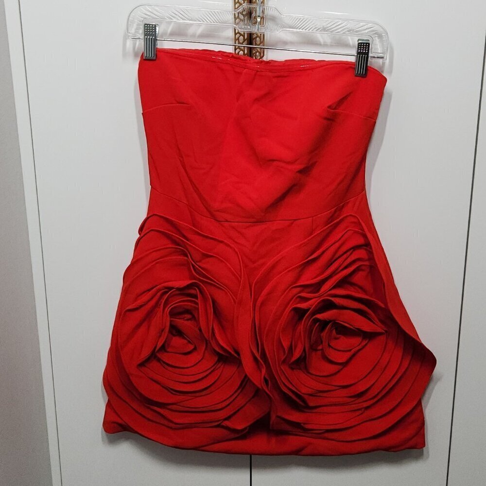 Women's Fashion Strapless 3D Flower Mini a Line Evening Party Dress